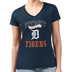 Detroit Tigers G-III 4Her by Carl Banks Women's Super-Slim Fit Lightweight Team Logo Graphic V-Neck T-Shirt - Navy