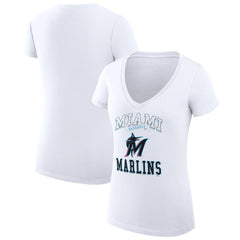 Miami Marlins G-III 4Her by Carl Banks Women's Super-Slim Fit Lightweight Team Logo Graphic V-Neck T-Shirt - White