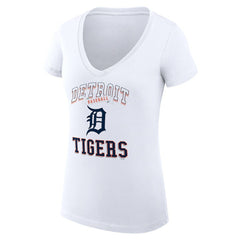 Detroit Tigers G-III 4Her by Carl Banks Women's Super-Slim Fit Lightweight Team Logo Graphic V-Neck T-Shirt - White