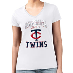 Minnesota Twins G-III 4Her by Carl Banks Women's Super-Slim Fit Lightweight Team Logo Graphic V-Neck T-Shirt - White