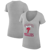 Philadelphia Phillies G-III 4Her by Carl Banks Women's Super-Slim Fit Lightweight Team Logo Graphic V-Neck T-Shirt - Heather Gray