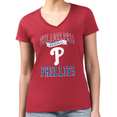 Philadelphia Phillies G-III 4Her by Carl Banks Women's Super-Slim Fit Lightweight Team Logo Graphic V-Neck T-Shirt - Red