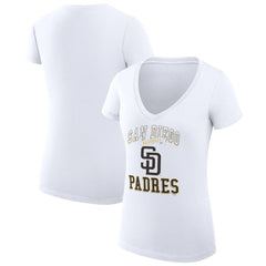 San Diego Padres G-III 4Her by Carl Banks Women's Super-Slim Fit Lightweight Team Logo Graphic V-Neck T-Shirt - White
