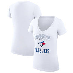 Toronto Blue Jays G-III 4Her by Carl Banks Women's Super-Slim Fit Lightweight Team Logo Graphic V-Neck T-Shirt - White