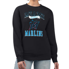 Miami Marlins G-III 4Her by Carl Banks Women's Team Logo Graphic Tri-Blend Fleece Pullover Sweatshirt - Black