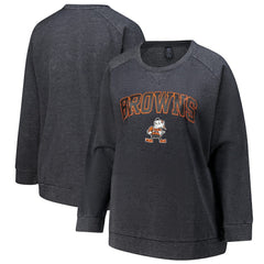 Cleveland Browns Profile Women's Plus Size Acid Wash Raglan Sweatshirt - Charcoal on sale