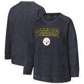 Pittsburgh Steelers Profile Women's Plus Size Acid Wash Raglan Sweatshirt - Charcoal for sale