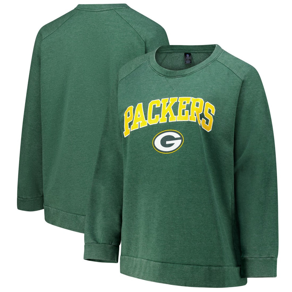 Green Bay Packers Profile Women's Plus Size Acid Wash Raglan Sweatshirt - Heather Green online