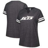 New York Jets Women's Plus Size Logo Striped Raglan Notch Neck T-Shirt - Charcoal sale