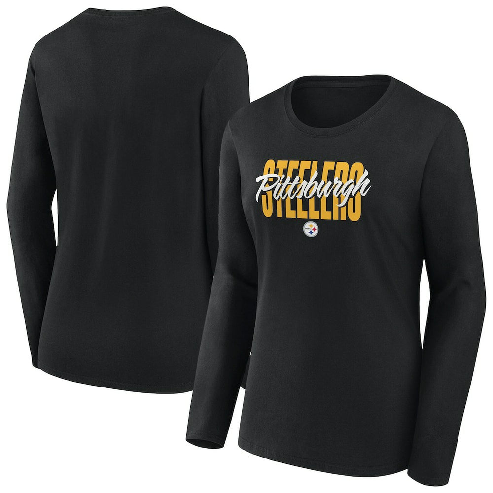 Pittsburgh Steelers Women's Long Sleeve Scoop Neck T-Shirt - Black on sale