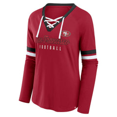 San Francisco 49ers Women's Plus Size Won & Done Lace-Up V-Neck Long Sleeve T-Shirt - Scarlet outlet