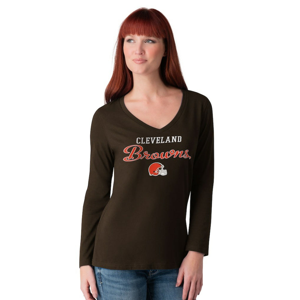 Cleveland Browns G-III 4Her by Carl Banks Women's Post Season Long Sleeve V-Neck T-Shirt - Brown cheap