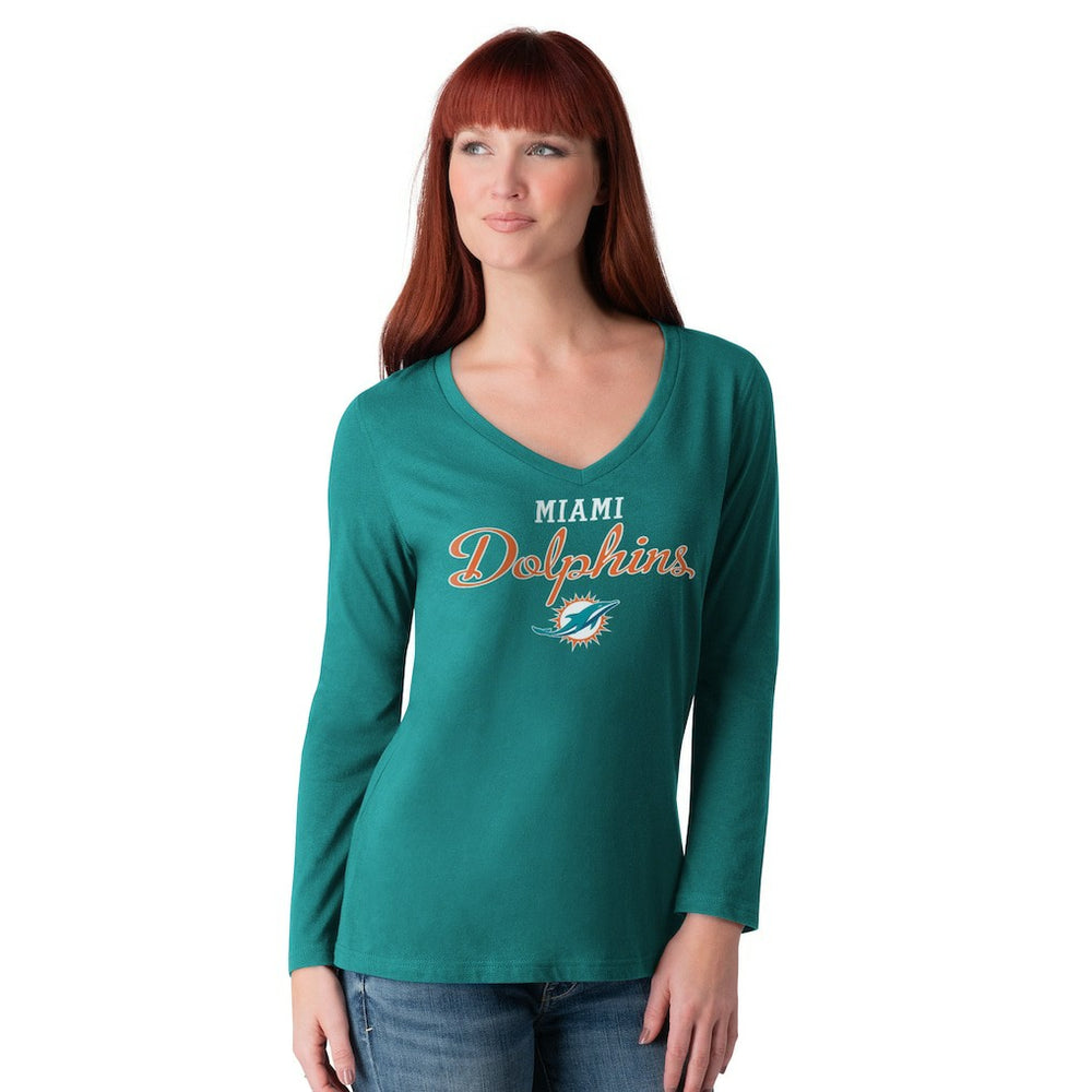 Miami Dolphins G-III 4Her by Carl Banks Women's Post Season Long Sleeve V-Neck T-Shirt - Aqua cheap