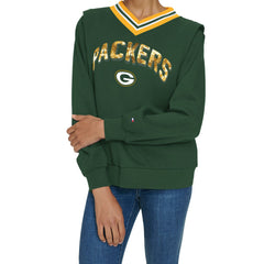 Green Bay Packers Tommy Hilfiger Women's Alice V-Neck Pullover Sweatshirt - Green on sale