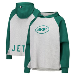 New York Jets DKNY Sport Women's Joy Cropped Raglan Pullover Hoodie - Gray/Green outlet