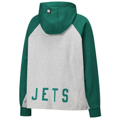 New York Jets DKNY Sport Women's Joy Cropped Raglan Pullover Hoodie - Gray/Green outlet