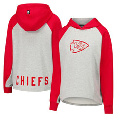 Kansas City Chiefs DKNY Sport Women's Joy Cropped Raglan Pullover Hoodie - Gray/Red for sale