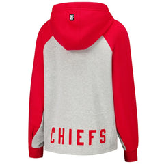 Kansas City Chiefs DKNY Sport Women's Joy Cropped Raglan Pullover Hoodie - Gray/Red for sale
