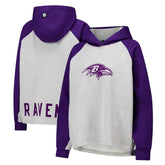 Baltimore Ravens DKNY Sport Women's Joy Cropped Raglan Pullover Hoodie - Gray/Purple sale