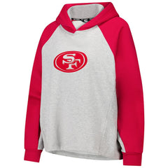 San Francisco 49ers DKNY Sport Women's Joy Cropped Raglan Pullover Hoodie - Gray/Scarlet cheap