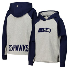 Seattle Seahawks DKNY Sport Women's Joy Cropped Raglan Pullover Hoodie - Gray/College Navy sale