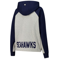 Seattle Seahawks DKNY Sport Women's Joy Cropped Raglan Pullover Hoodie - Gray/College Navy sale