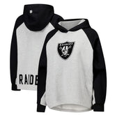 Las Vegas Raiders DKNY Sport Women's Joy Cropped Raglan Pullover Hoodie - Gray/Black cheap