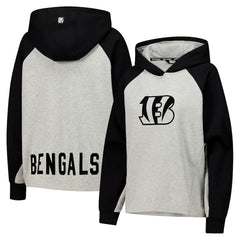 Cincinnati Bengals DKNY Sport Women's Joy Cropped Raglan Pullover Hoodie - Gray/Black on sale