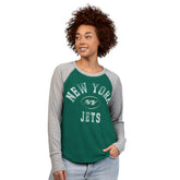 New York Jets G-III 4Her by Carl Banks Women's Waffle Knit Raglan Long Sleeve T-Shirt - Green/Heather Gray on sale