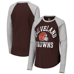Cleveland Browns G-III 4Her by Carl Banks Women's Waffle Knit Raglan Long Sleeve T-Shirt - Brown/Heather Gray for sale