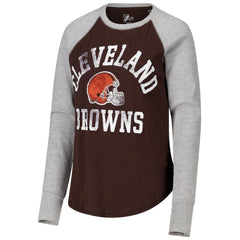 Cleveland Browns G-III 4Her by Carl Banks Women's Waffle Knit Raglan Long Sleeve T-Shirt - Brown/Heather Gray for sale