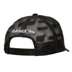 Miami Heat Monogram Allover Logo Mesh Trucker Adjustable Hat - Black | Mitchell & Ness on sale
