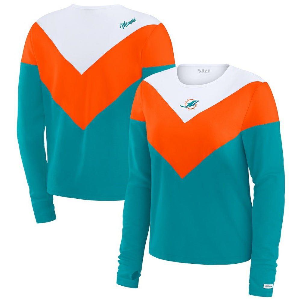 Miami Dolphins WEAR by Erin Andrews Women's Chevron Tri-Blend Long Sleeve T-Shirt - Aqua/Orange cheap