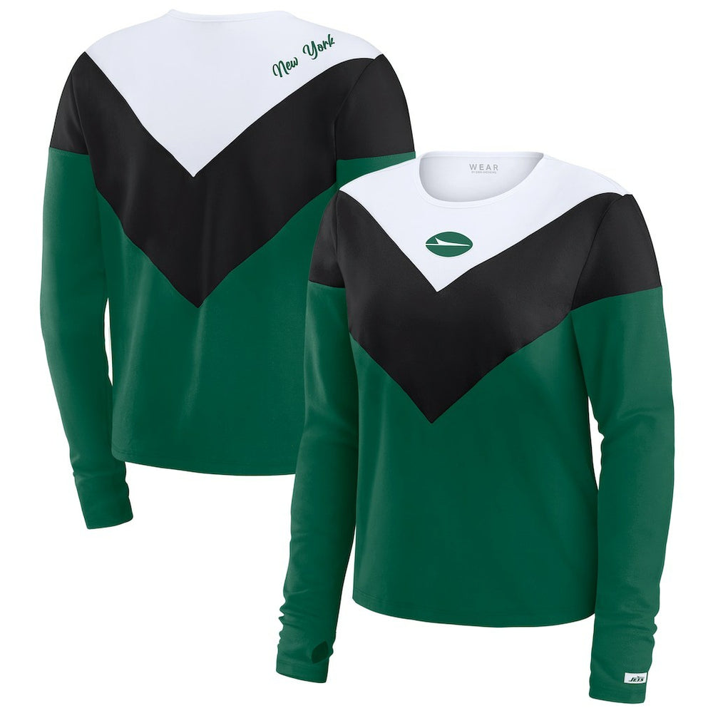 New York Jets WEAR by Erin Andrews Women's Chevron Tri-Blend Long Sleeve T-Shirt - Green/Black outlet