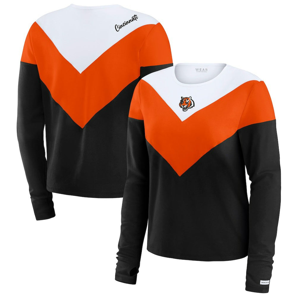 Cincinnati Bengals WEAR by Erin Andrews Women's Plus Size Chevron Tri-Blend Long Sleeve T-Shirt - Black/Orange sale