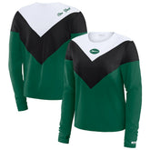 New York Jets WEAR by Erin Andrews Women's Plus Size Chevron Tri-Blend Long Sleeve T-Shirt - Green/Black discount