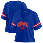 Buffalo Bills WEAR by Erin Andrews Women's Plus Size Color Block Boxy V-Neck T-Shirt - Royal online