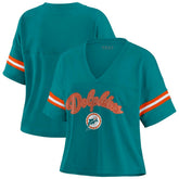 Miami Dolphins WEAR by Erin Andrews Women's Plus Size Color Block Boxy V-Neck T-Shirt - Aqua cheap