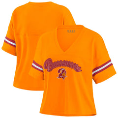 Tampa Bay Buccaneers WEAR by Erin Andrews Women's Plus Size Color Block Boxy V-Neck T-Shirt - Pewter on sale