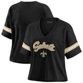 New Orleans Saints WEAR by Erin Andrews Women's Plus Size Color Block Boxy V-Neck T-Shirt - Black online