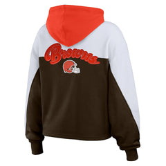 Cleveland Browns WEAR by Erin Andrews Women's Plus Size Color Block Full-Zip Hoodie - Brown for sale