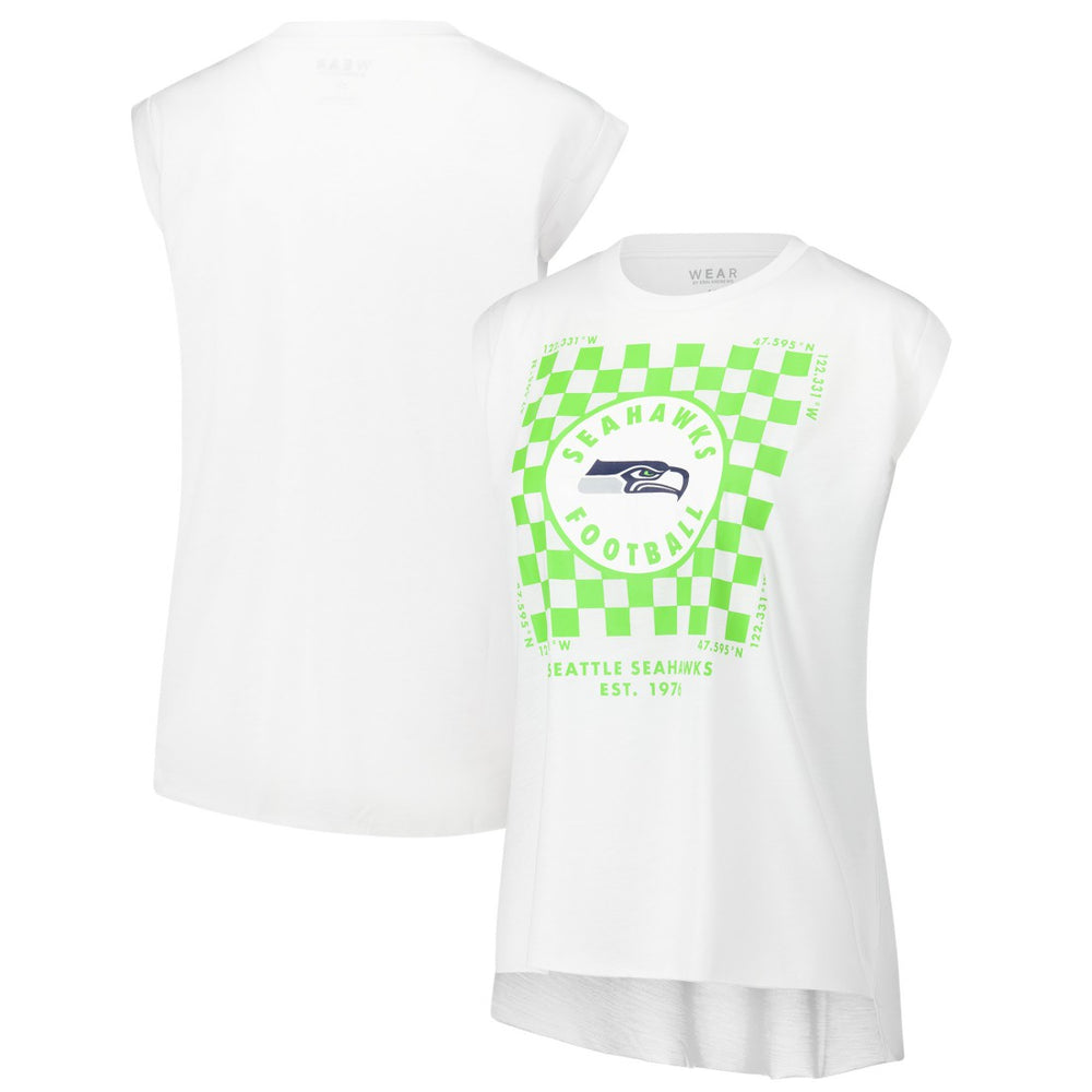 Seattle Seahawks WEAR by Erin Andrews Women's Checker Muscle Tank Top - White on sale
