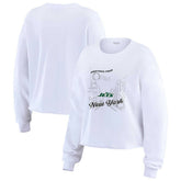 New York Jets WEAR by Erin Andrews Women's Postcard Cropped Long Sleeve Top - White discount