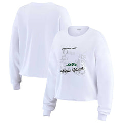 New York Jets WEAR by Erin Andrews Women's Postcard Cropped Long Sleeve Top - White discount