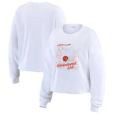 Cleveland Browns WEAR by Erin Andrews Women's Postcard Cropped Long Sleeve Top - White online