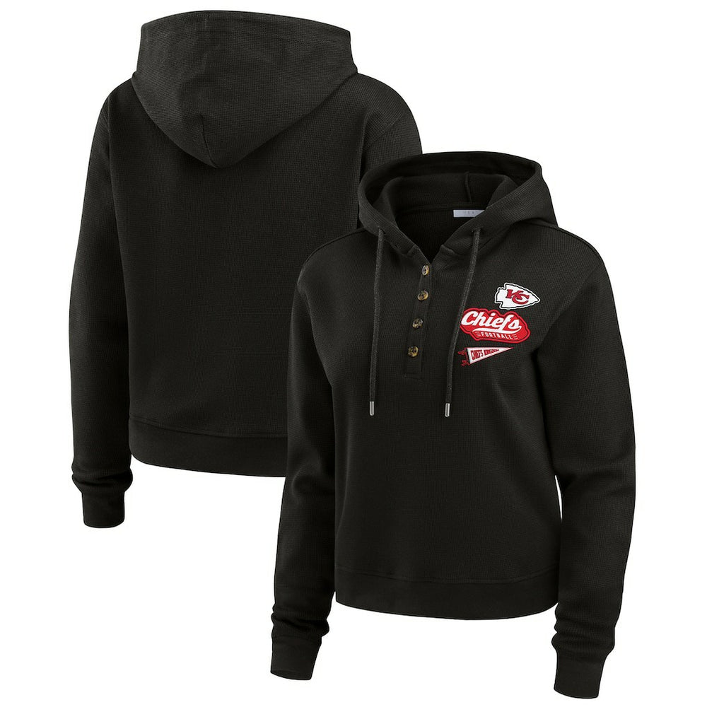 Kansas City Chiefs WEAR by Erin Andrews Women's Waffle-Knit Pullover Hoodie - Black on sale