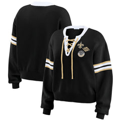 New Orleans Saints WEAR by Erin Andrews Women's Lace-Up Sweater - Black sale