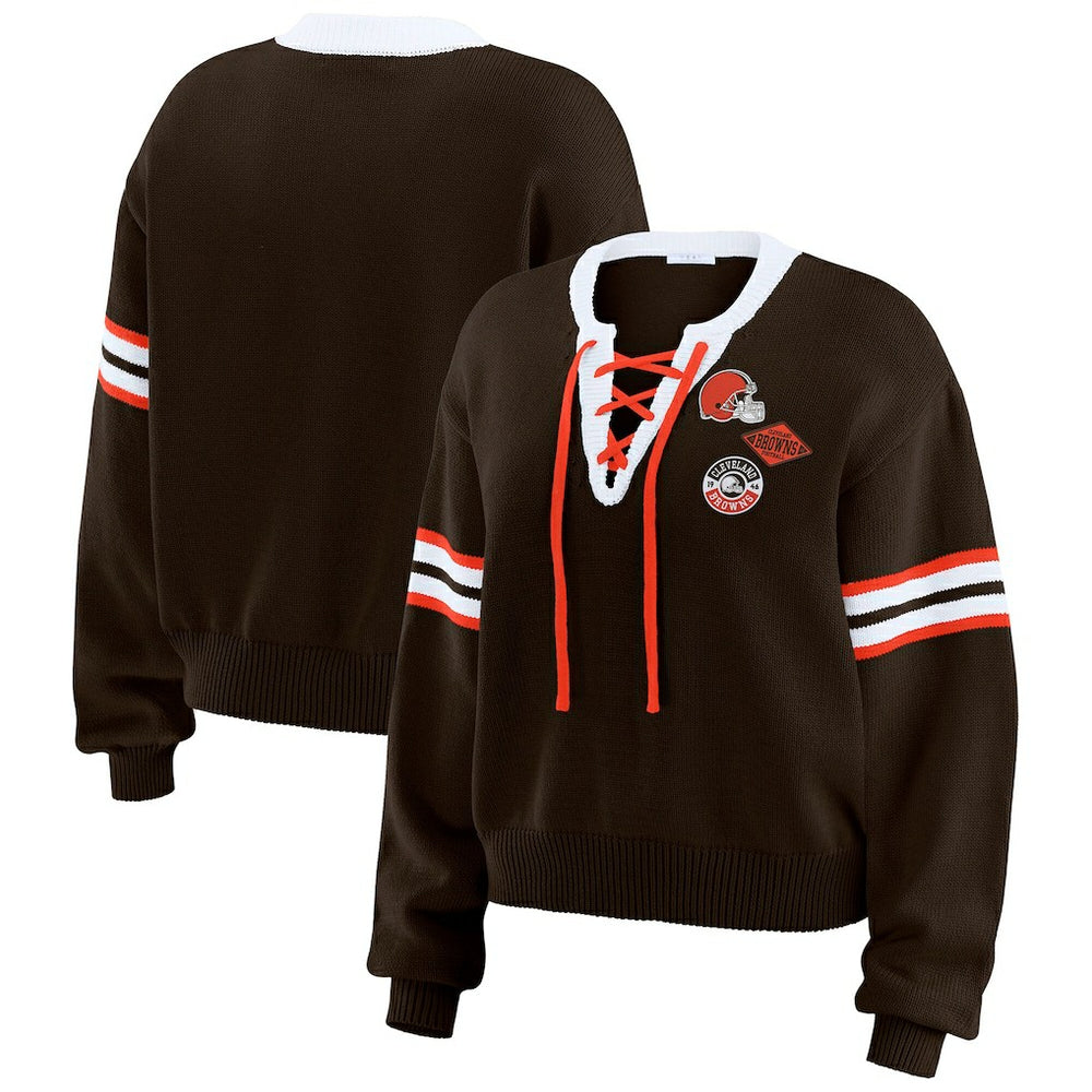 Cleveland Browns WEAR by Erin Andrews Women's Lace-Up Sweater - Brown cheap