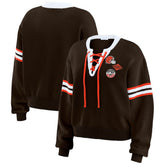 Cleveland Browns WEAR by Erin Andrews Women's Lace-Up Sweater - Brown cheap