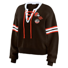 Cleveland Browns WEAR by Erin Andrews Women's Lace-Up Sweater - Brown cheap